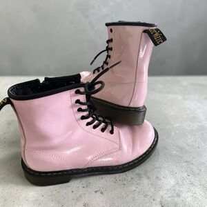 Dr. Martens Pink Patent Lace-Up Combat Boots with Black Trim